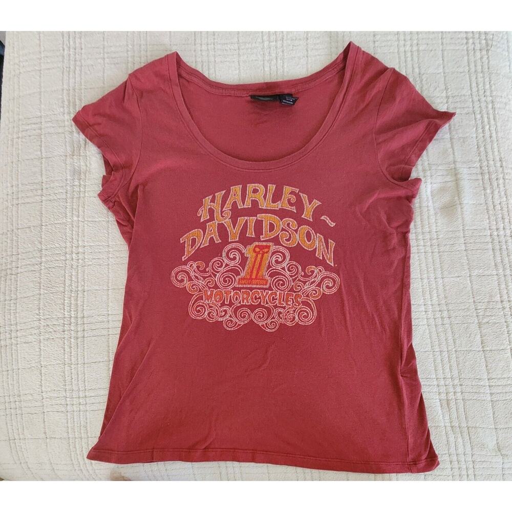 Harley Davidson Vintage Women's XL Cropped Red‎ Graphic T-Shirt Made in USA